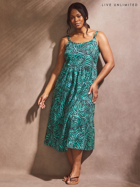 Live Unlimited Green 100% Cotton Abstract Sundress (H23708) | £89