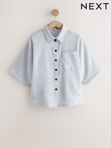White Textured Short Sleeve Shirt with Linen (H23746) | £0