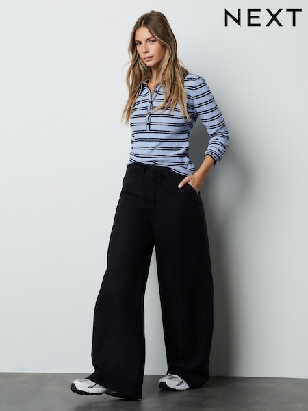 Black Linen Blend Wide Leg Trousers (H23756) | £30