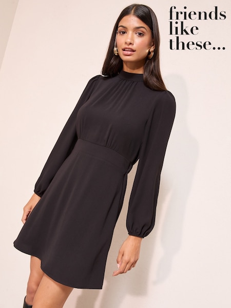 Friends Like These Black  Long Sleeve High Neck Mini Dress (H23917) | £42