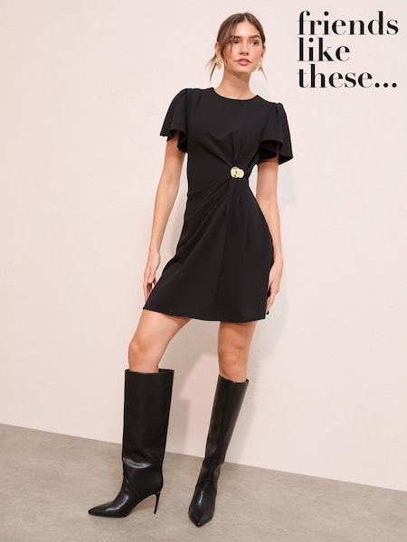 Friends Like These Black Short Sleeve Cinched Hardware Detail Mini Dress (H23960) | £45