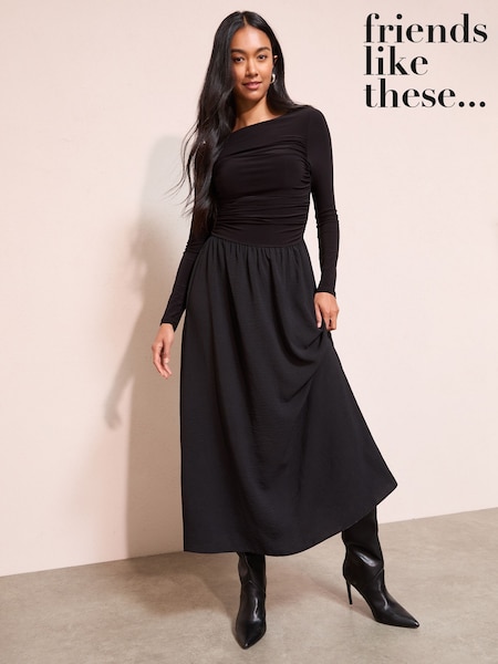 Friends Like These Black 2 in 1 Jersey Ruched Body Midi Dress (H23962) | £49