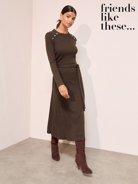 Chocolate Brown Long Sleeve Belted Cosy Mini Dress (H23970) | £45