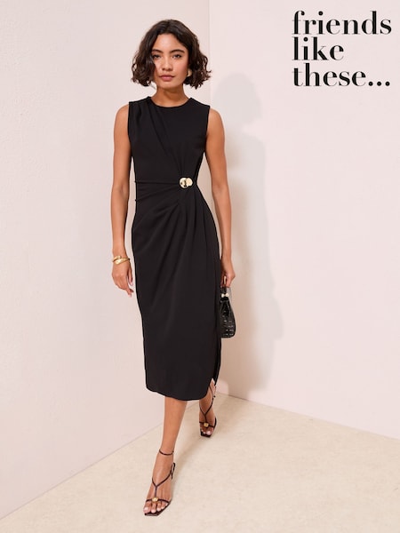 Friends Like These Black Petite Sleeveless Scuba Hardware Trim Midi Dress (H23985) | £49