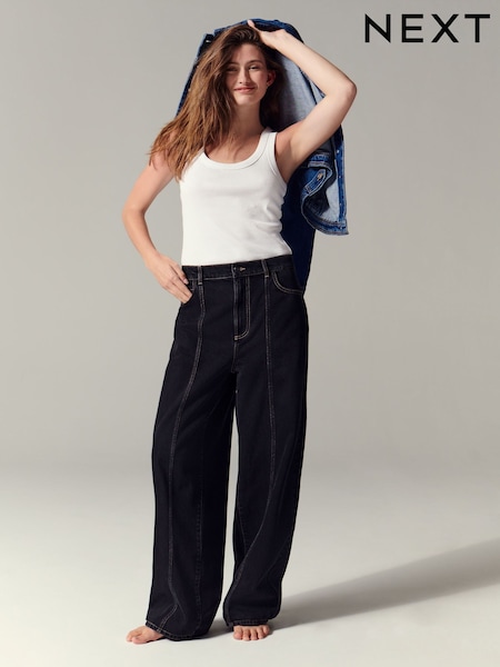 Washed Black Seam Front Barrel Leg Jeans (H24008) | £45