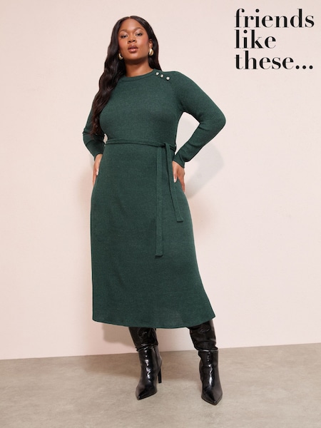 Green Curve Long Sleeve Belted Cosy Mini Dress (H24010) | £45