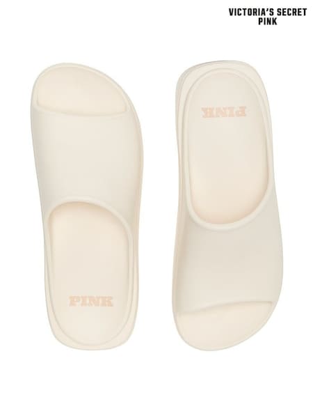 Victoria's Secret PINK White Shell Platform Slide Sandals (H24026) | £25