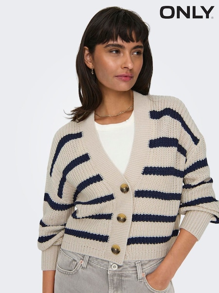 ONLY Natural Striped Long Sleeve Cardigan (H24036) | £26