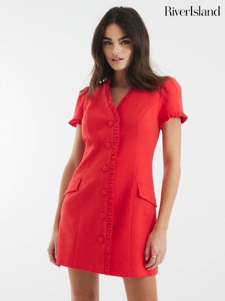 River Island Red Frill Linen Tailored Dress (H24093) | £62