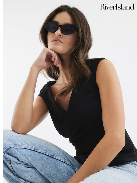 River Island Black Drape Wrap Waistcoat (H24109) | £32