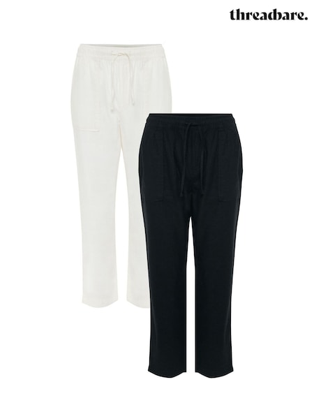 Threadbare Black Linen Blend Drawstring Trousers 2 Pack (H24194) | £48
