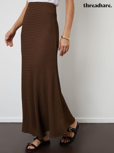Threadbare Brown Textured Jersey Pull-On Maxi Skirt (H24214) | £30