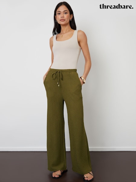 Threadbare Green Textured Jersey Wide Leg Trousers (H24225) | £30