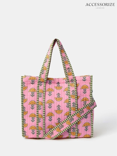 Accessorize Pink Floral Block Print Quilted Handbag (H24266) | £30