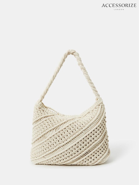Accessorize Cream Macrame 100% Cotton Shoulder Bag (H24269) | £45