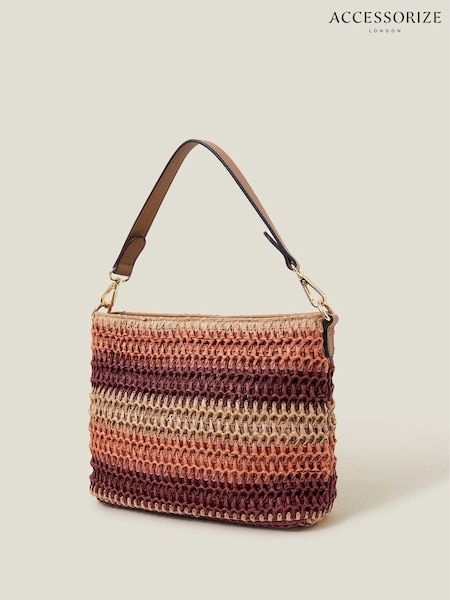 Accessorize Orange Stripe Raffia Cross-Body Bag (H24274) | £28