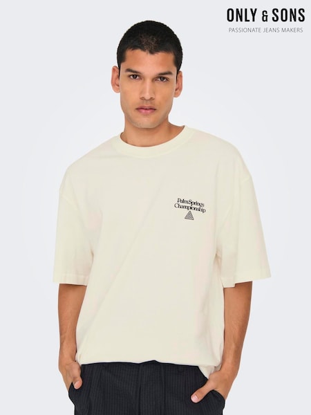 Only & Sons White Back Print 100% Cotton T-Shirt (H24303) | £18