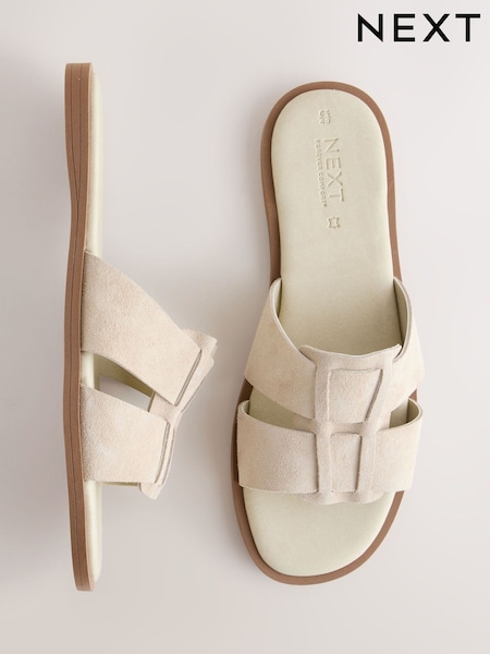 Neutral Taupe Suede Standard/Wide Fit Forever Comfort® Slot Mule Sandals (H24304) | £24