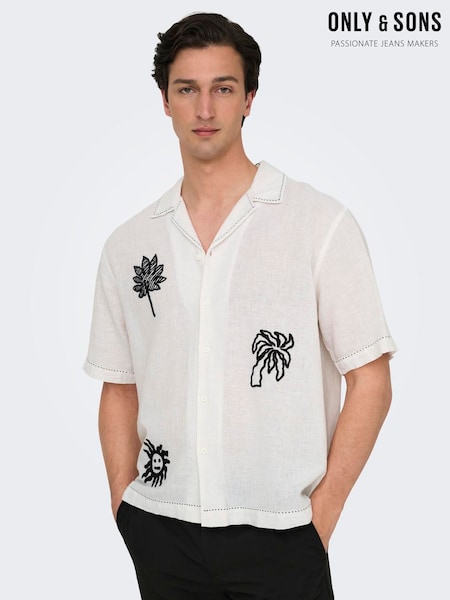 Only & Sons White Embroidery Abstract Shirt (H24307) | £34