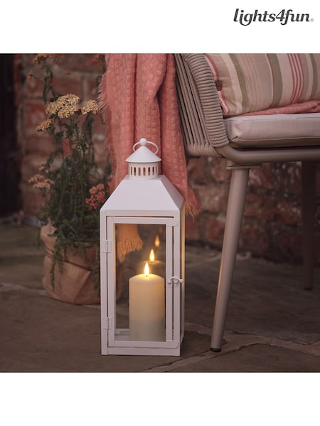 Lights4fun White Set of Two White Metal Truglow LED Candle Lanterns (H24372) | £70