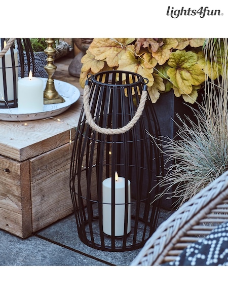 Lights4fun Black Set of Two Black Metal Truglow LED Candle Lanterns (H24375) | £85