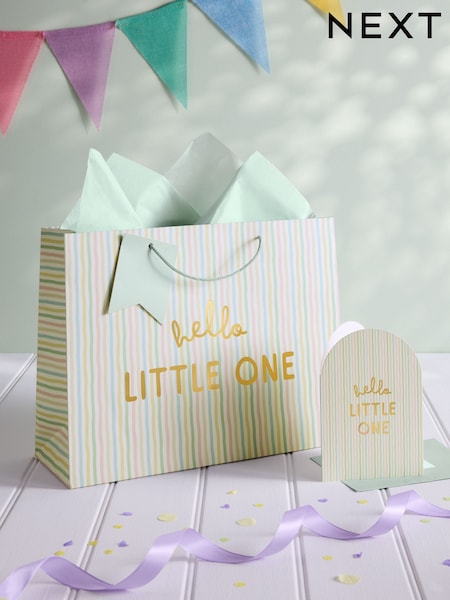 Pastel Striped Baby Gift Bag and Card Set (H24429) | £4