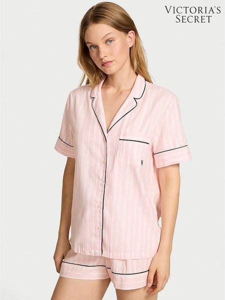 Victoria's Secret Pretty Blossom Pink Stripe Flannel Short Pyjamas Set (H24466) | £49
