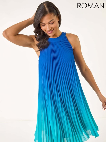 Roman Blue A-Line Pleated Halter Dress (H24553) | £70