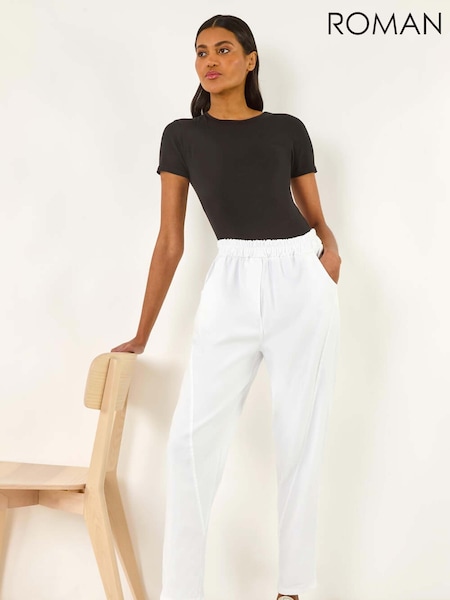 Roman White Seam Detail Cropped Stretch Trousers (H24554) | £42