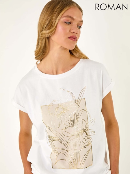 Roman Cream Daffodil Print 100% Cotton T-Shirt (H24564) | £32
