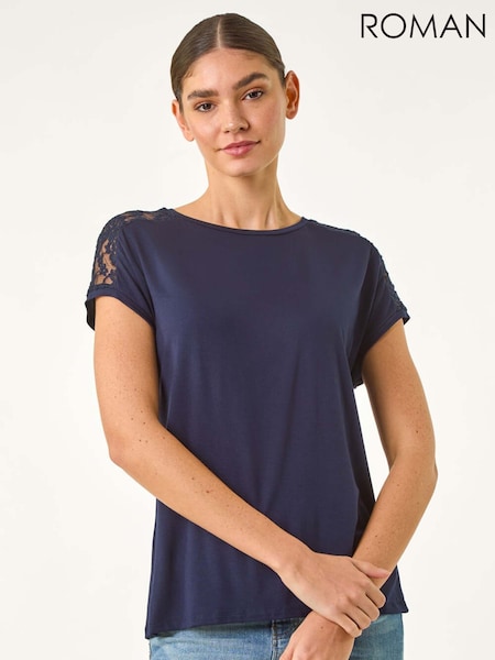 Roman Blue Lace Panel Detail T-Shirt (H24568) | £32