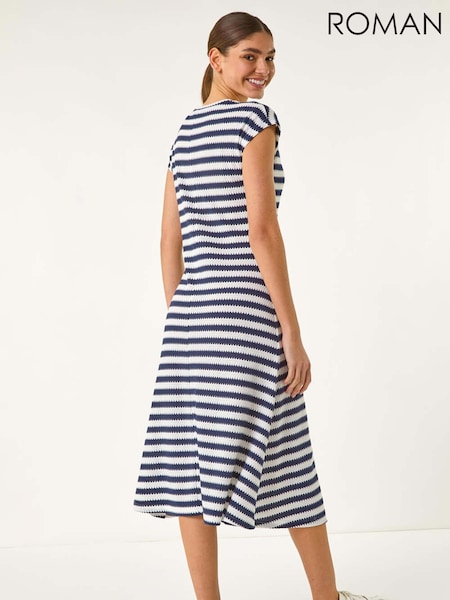Roman Blue Stripe Crochet Midi Dress (H24599) | £40