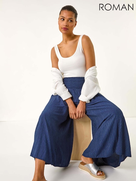 Roman Blue Fine Stripe Wide Culotte Trousers (H24601) | £42
