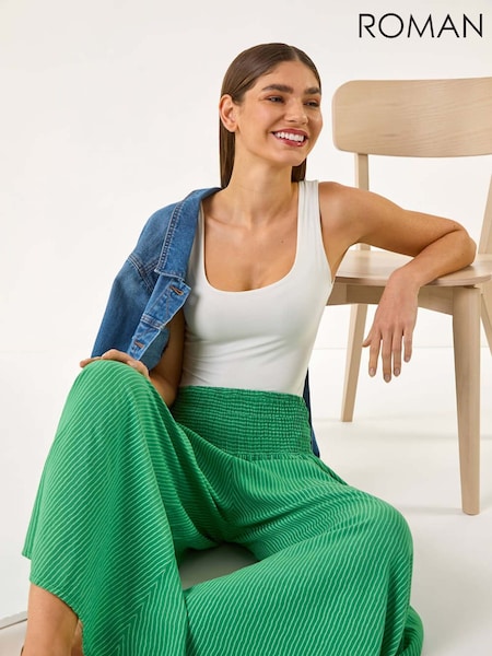 Roman Green Fine Stripe Wide Culotte Trousers (H24602) | £42