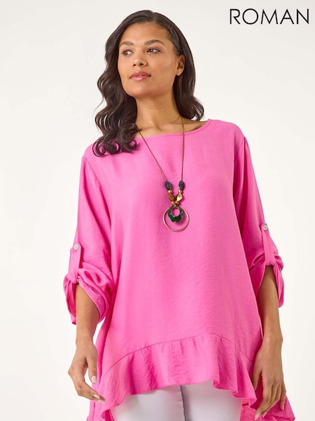 Roman Pink Necklace Frill Hem Tunic Top (H24604) | £40
