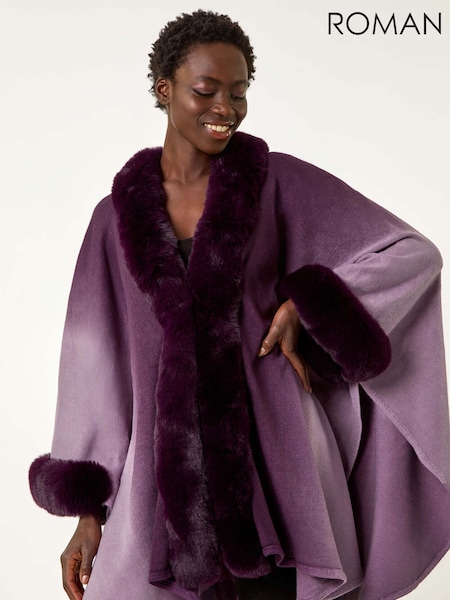 Roman Purple Dip Dye Faux Fur Trim Cardigan Cape (H24608) | £58