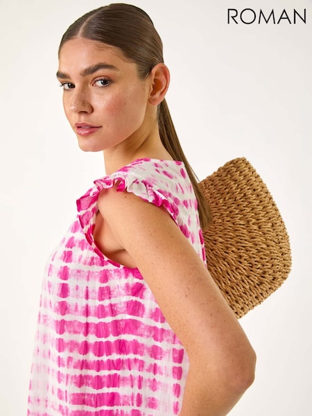 Roman Pink Pleated Tie Dye Frill Top (H24620) | £32