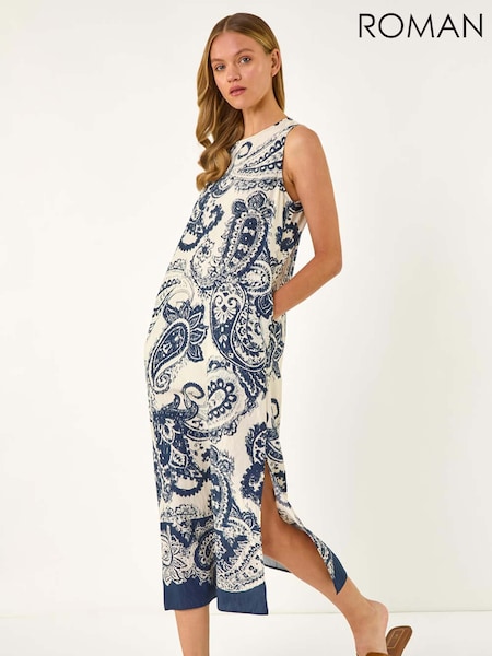 Roman Blue Paisley Print Midi Dress (H24627) | £50