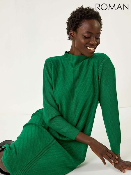 Roman Green Textured Rib Knit Dress (H24629) | £55