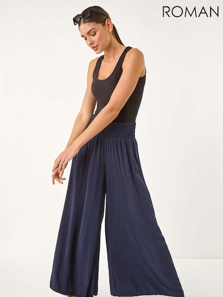 Roman Blue Relaxed Animal Print Wide Leg Trousers (H24639) | £42