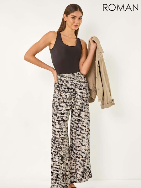 Roman Black Textured Print Elastic Waist Stretch Trousers (H24649) | £40