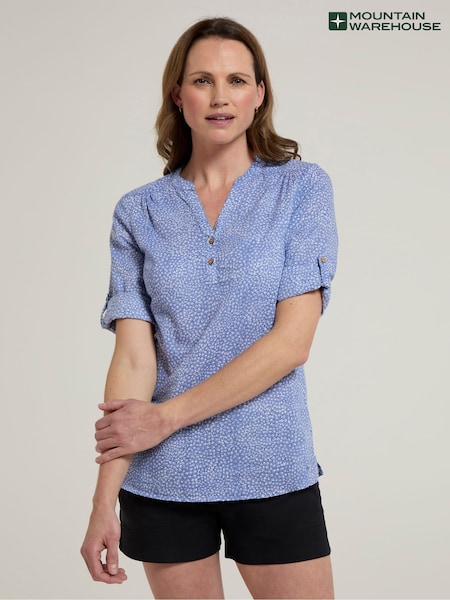Mountain Warehouse Blue Womens Petra Printed 3/4 Sleeve 100% Cotton Shirt (H24693) | £27