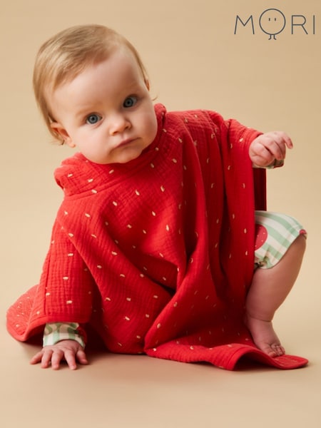 MORI Red Strawberry 100% Organic Cotton Beach Poncho (H24714) | £32