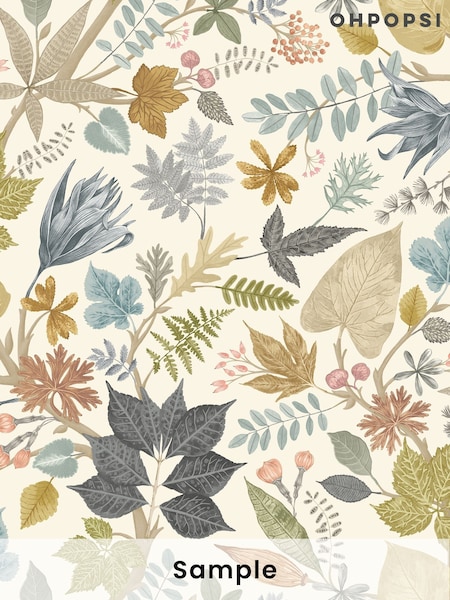 Ohpopsi Linen Fossil Lush Leaves Wallpaper Sample (H24771) | £1