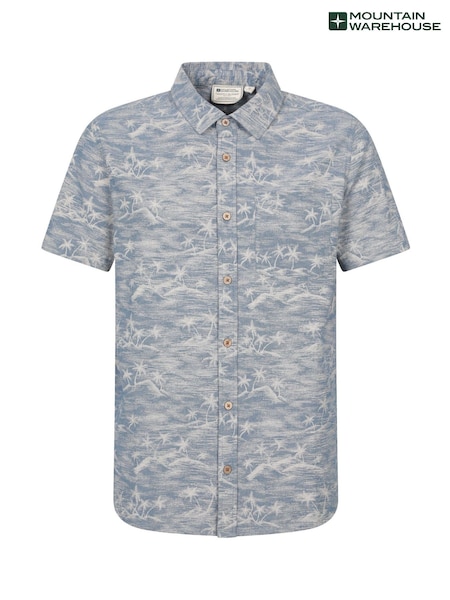 Mountain Warehouse Blue 100% Cotton Tropical Printed Mens Short Sleeved Shirt (H24789) | £27