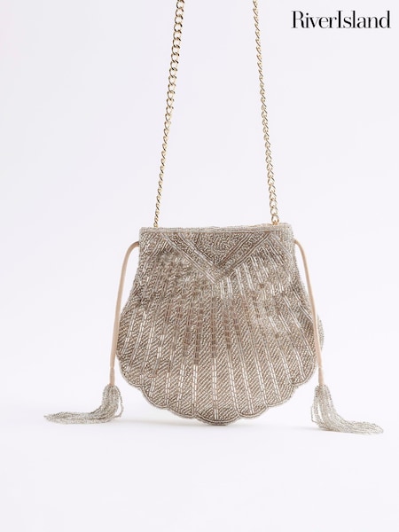 River Island Gold Beaded Shell Shoulder Bag (H24854) | £38