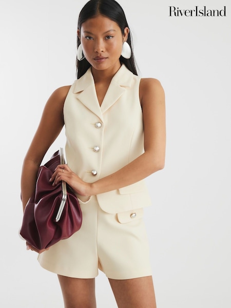 River Island Cream Petite Full Collar Waistcoat (H24855) | £43