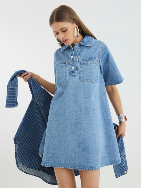 River Island Blue 100% Cotton Denim Shirt Collar Dress (H24858) | £48
