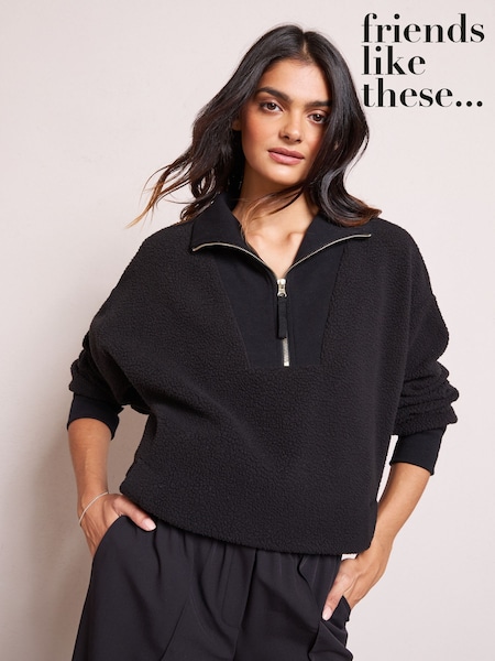 Friends Like These Black Half Zip Borg Sweatshirt (H24906) | £32
