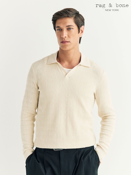 Rag & Bone Cream Harvey Plaid Johnny Collar Polo (H24992) | £285